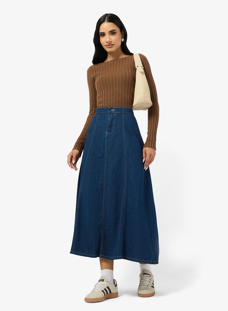 Ginger Denim A Line Midi Skirt - Image 4